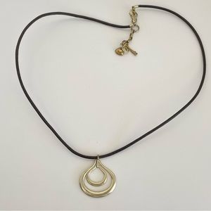 3 for $10! Fossil Gold Toned Pendant and Brown Leather Necklace